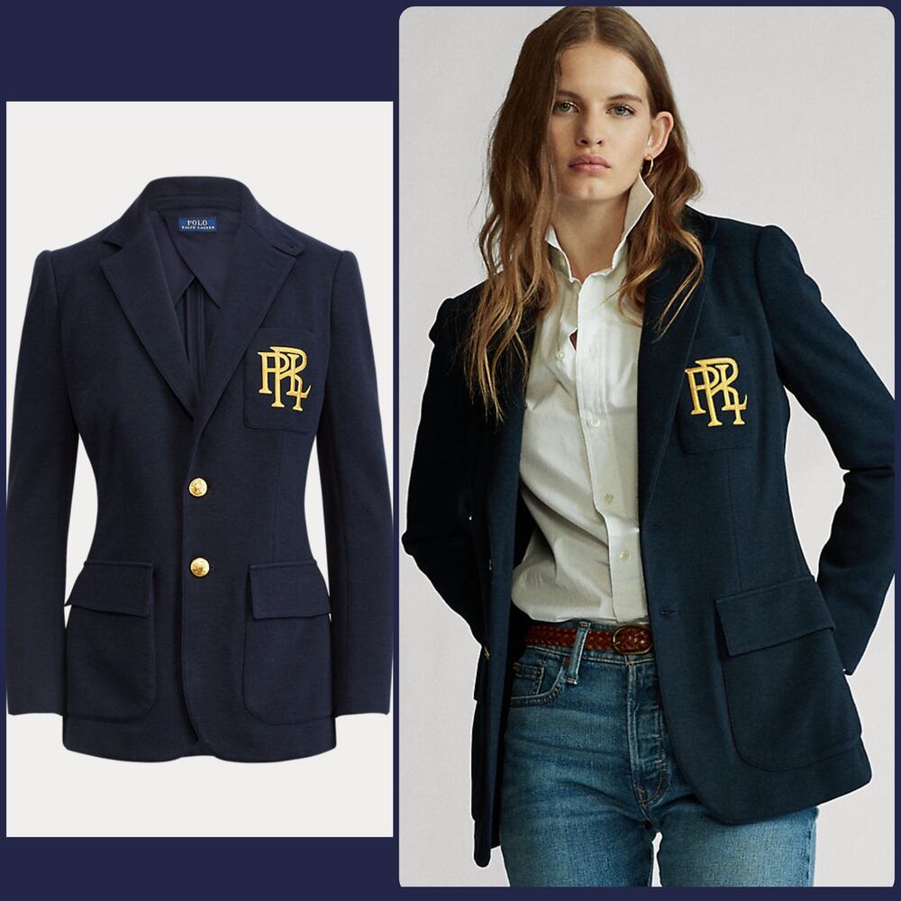 Polo Ralph Lauren Aviator Navy Knit Cotton Gold Crest Blazer Jacket NEW/NWT!! - Picture 7 of 15